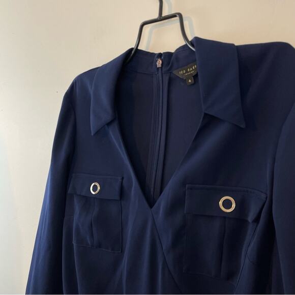 Ted Baker Navy Blue Lightweight Utility Cargo Minimalist Flan Jumpsuit 4 US 10 L - Picture 4 of 15